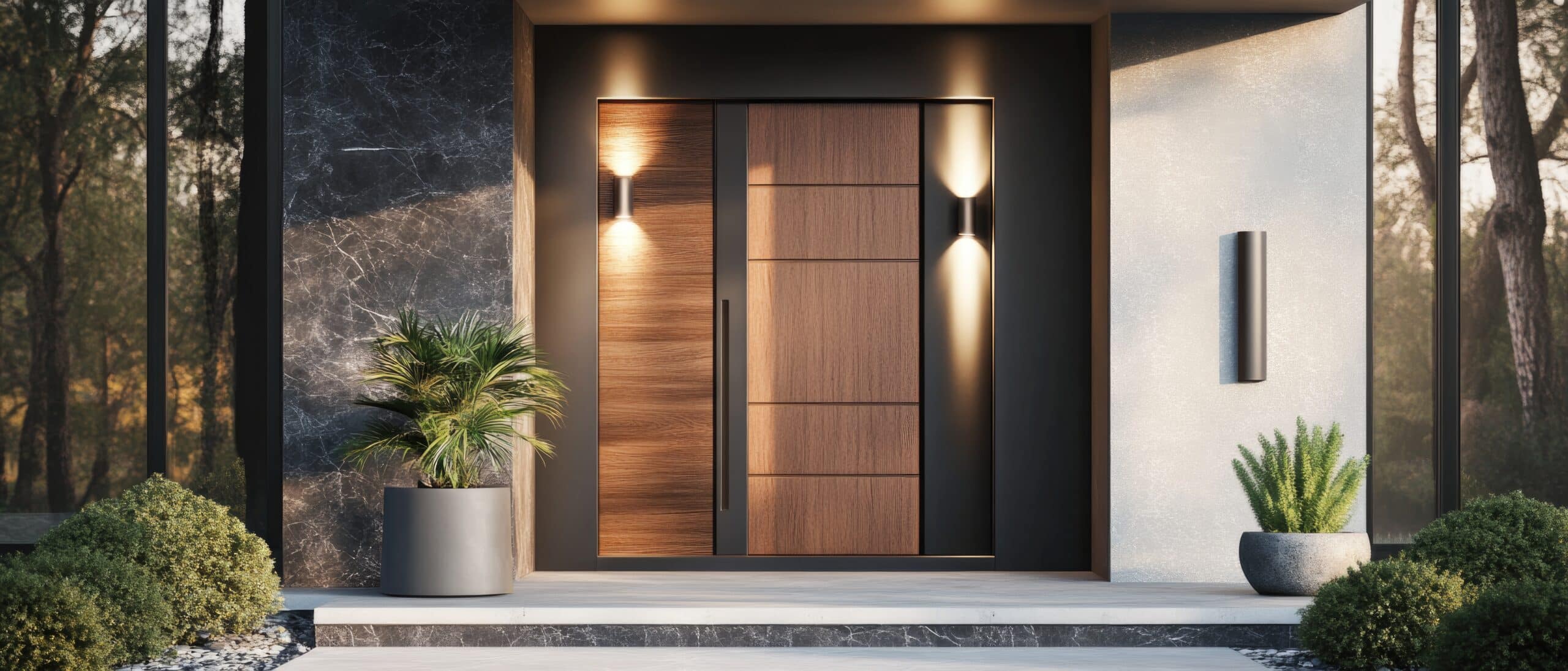 A beautiful modern front door creates a good impression of the h