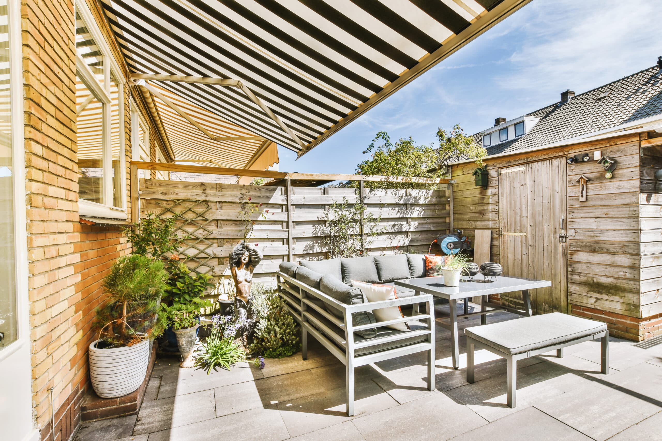 Neat patio with sitting area