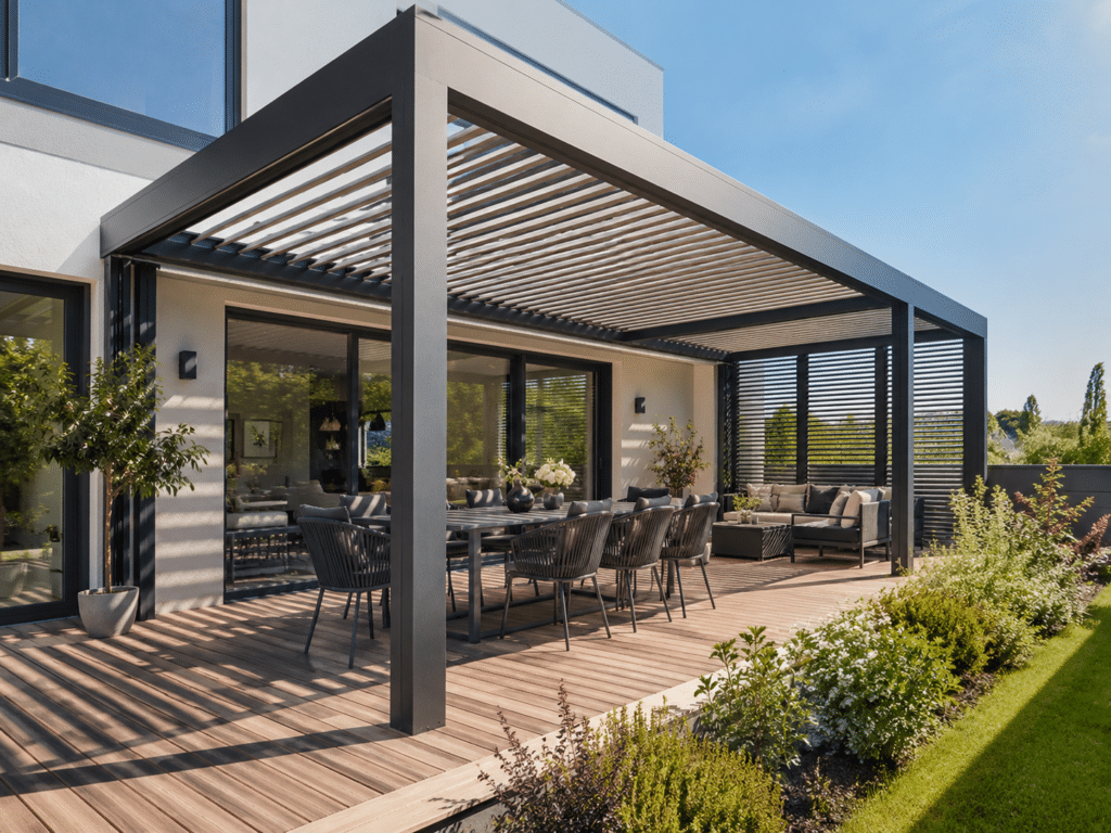 Lames ouvertes chartreuse pergola