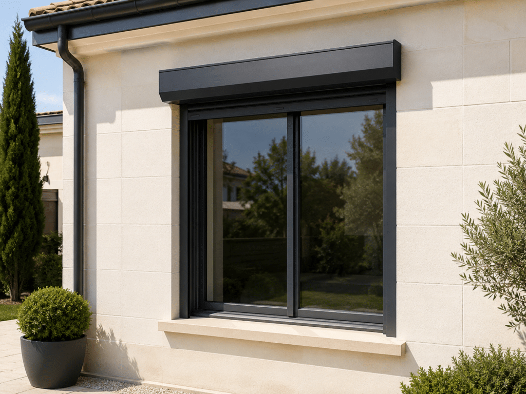 Volet ouvert chartreuse et pergola